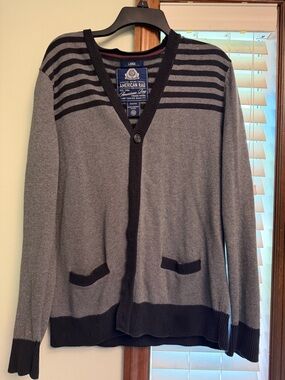 American Rag Gray and Black Striped Cardigan 100% Cotton